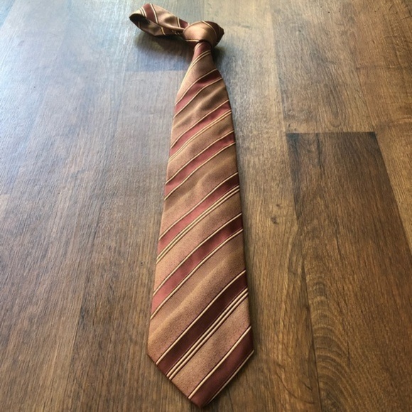 Hugo Boss Maroon Cream Striped Tie - Picture 4 of 8
